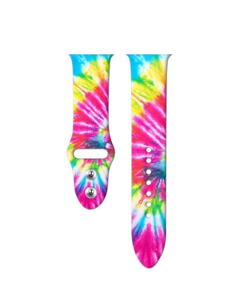 Rainbow tie-dye silicone Apple Watch sport band with pin-and-tuck closure