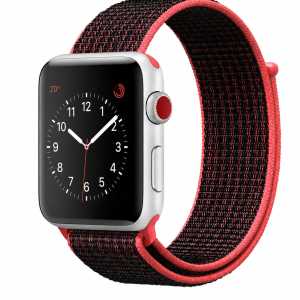 Model wearing Red Black Sport Loop For Apple Watch Apple Watch band
