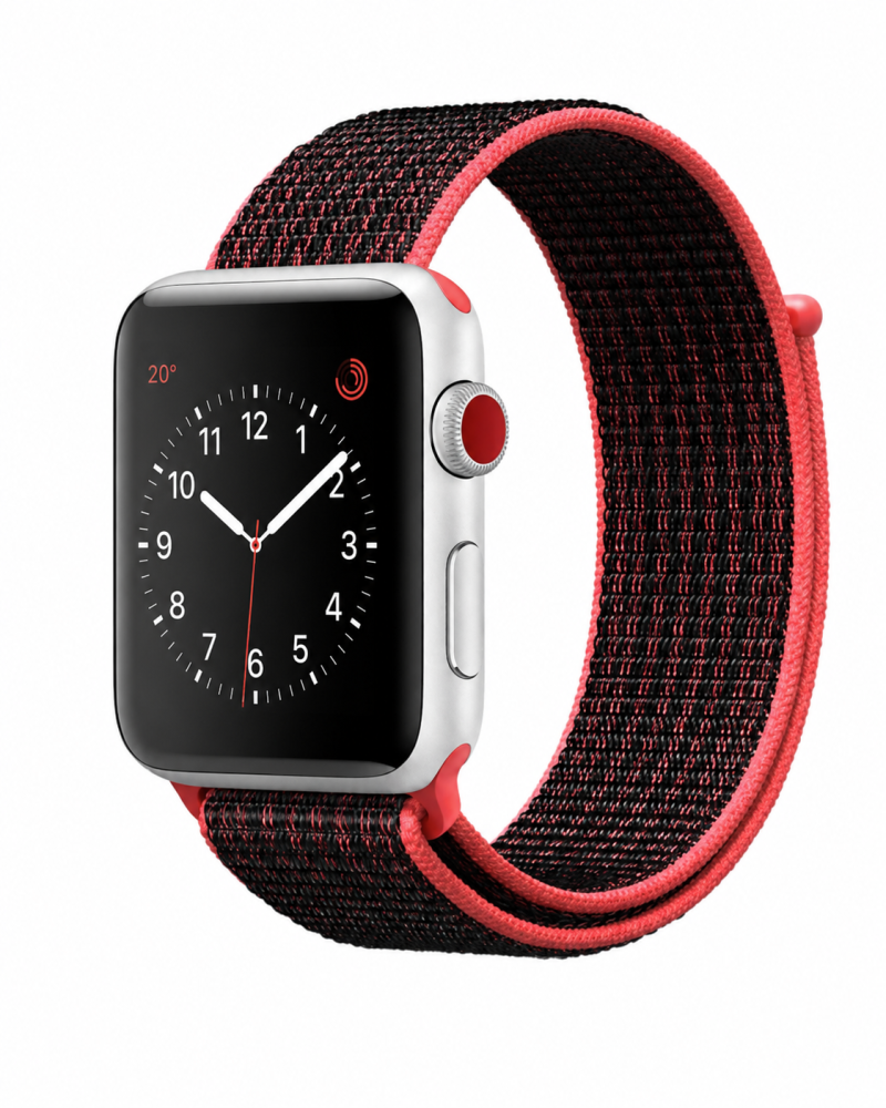 Model wearing Red Black Sport Loop For Apple Watch Apple Watch band