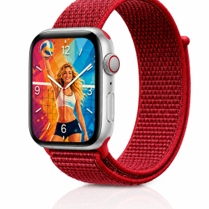 Model wearing Red Sport Loop For Apple Watch Apple Watch band