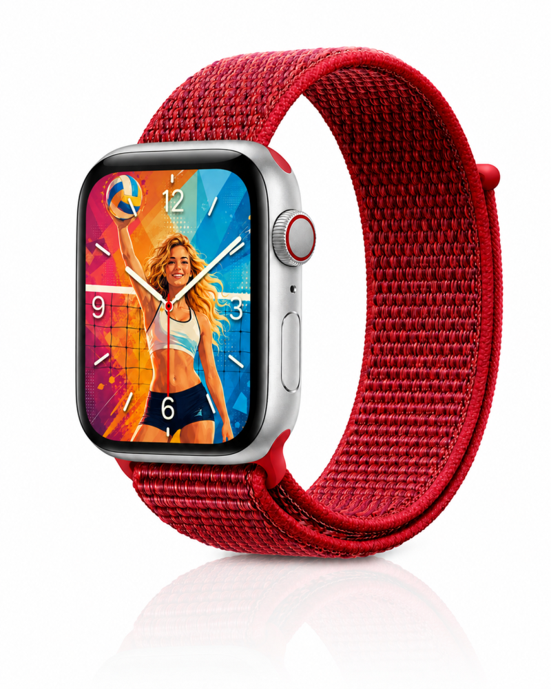 Model wearing Red Sport Loop For Apple Watch Apple Watch band