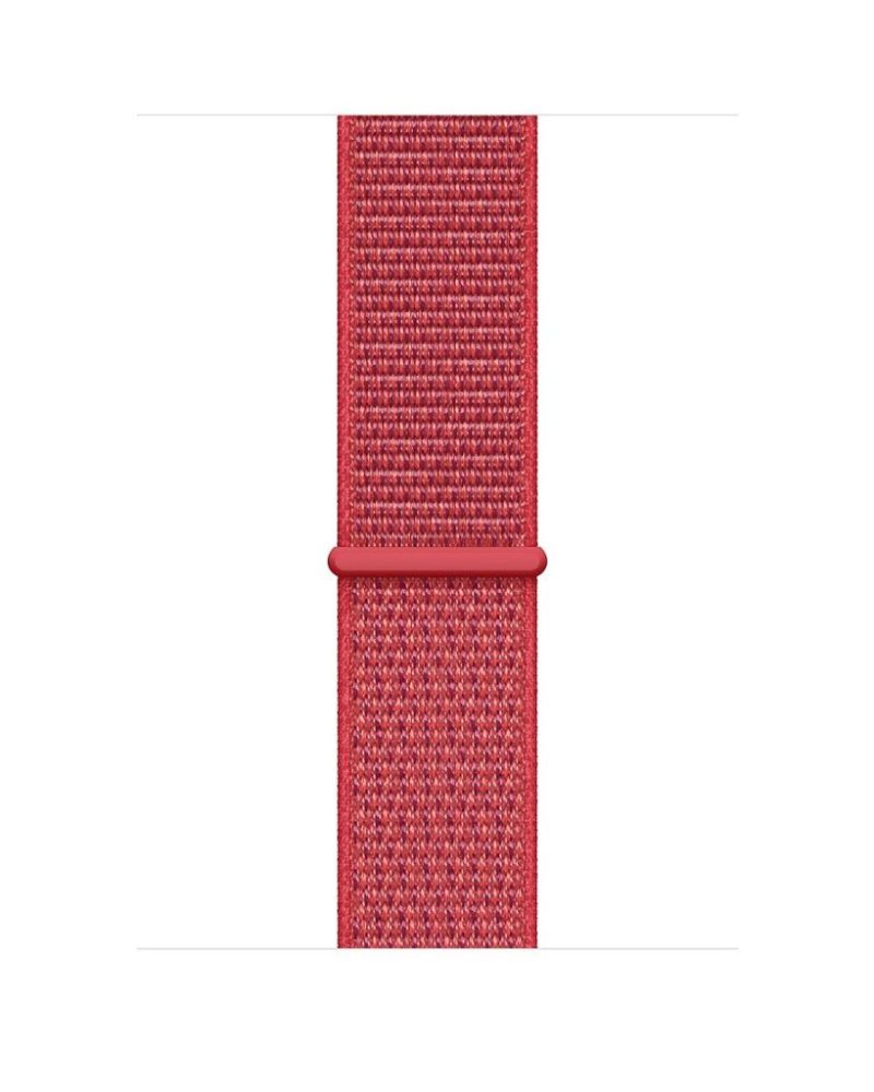 Red woven nylon Sport Loop Apple Watch band with hook-and-loop fastener