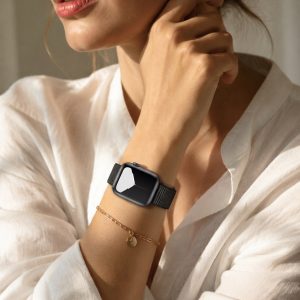 Model wearing Midnight Black Sport Loop For Apple Watch Apple Watch band