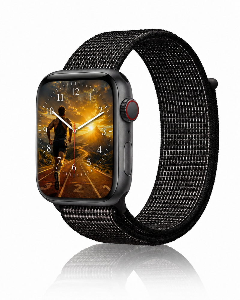 Model wearing Midnight Black Sport Loop For Apple Watch Apple Watch band