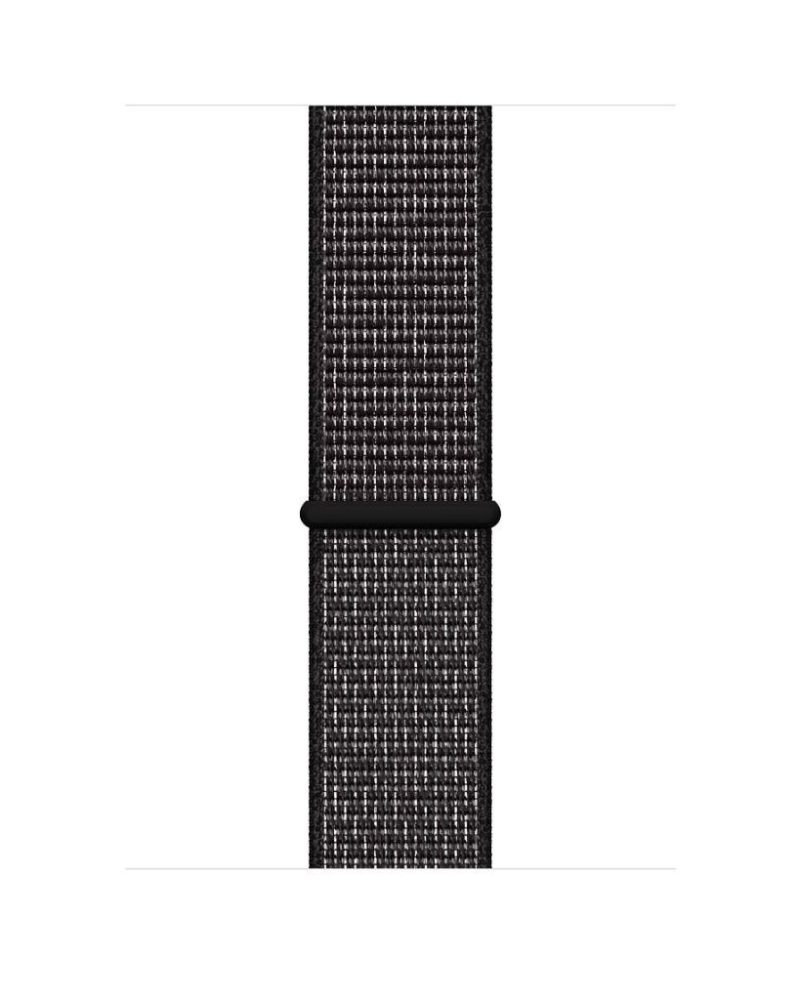 Midnight black woven nylon Sport Loop Apple Watch band with reflective threads