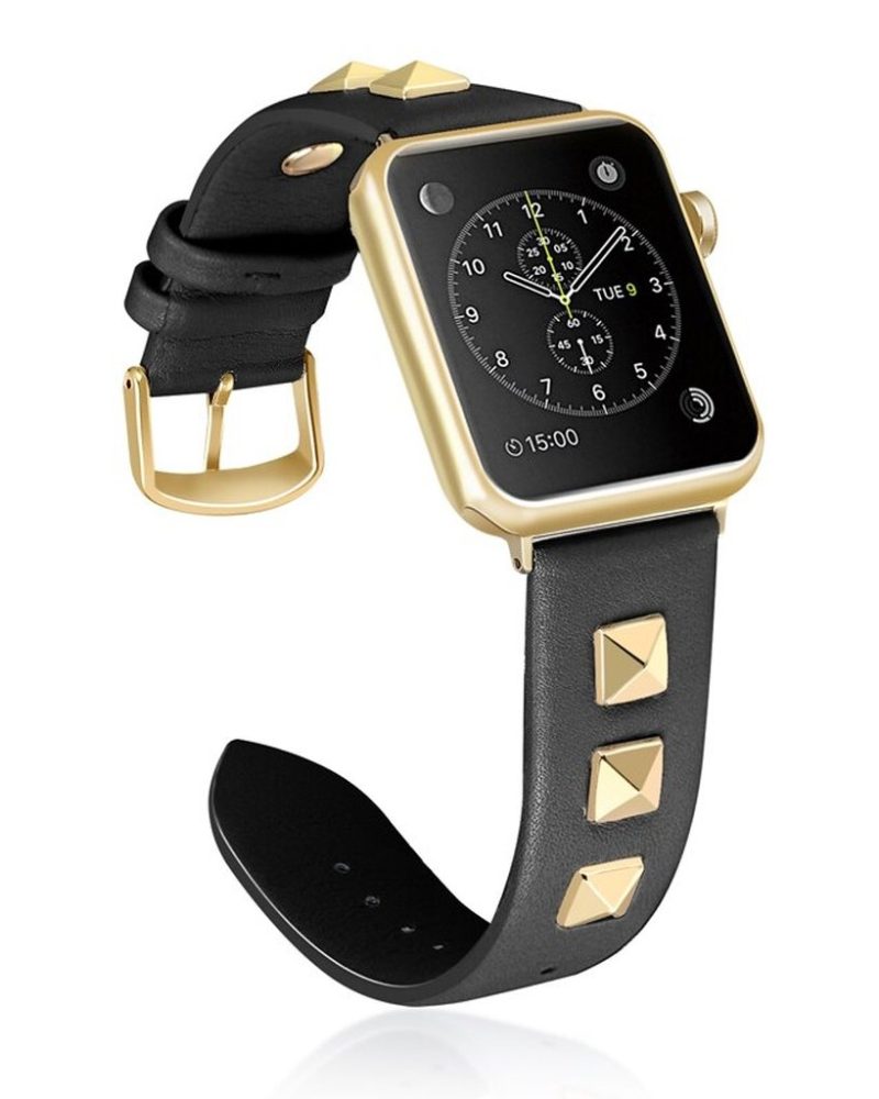Rockstar Leather Band with Gold Studs for Apple Watch in Black