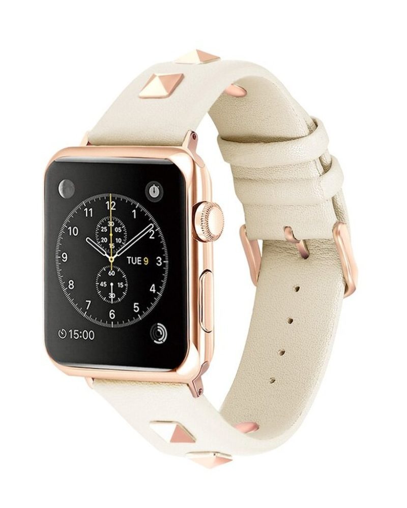 Rockstar Leather Band with Rose Gold Studs for Apple Watch in Beige