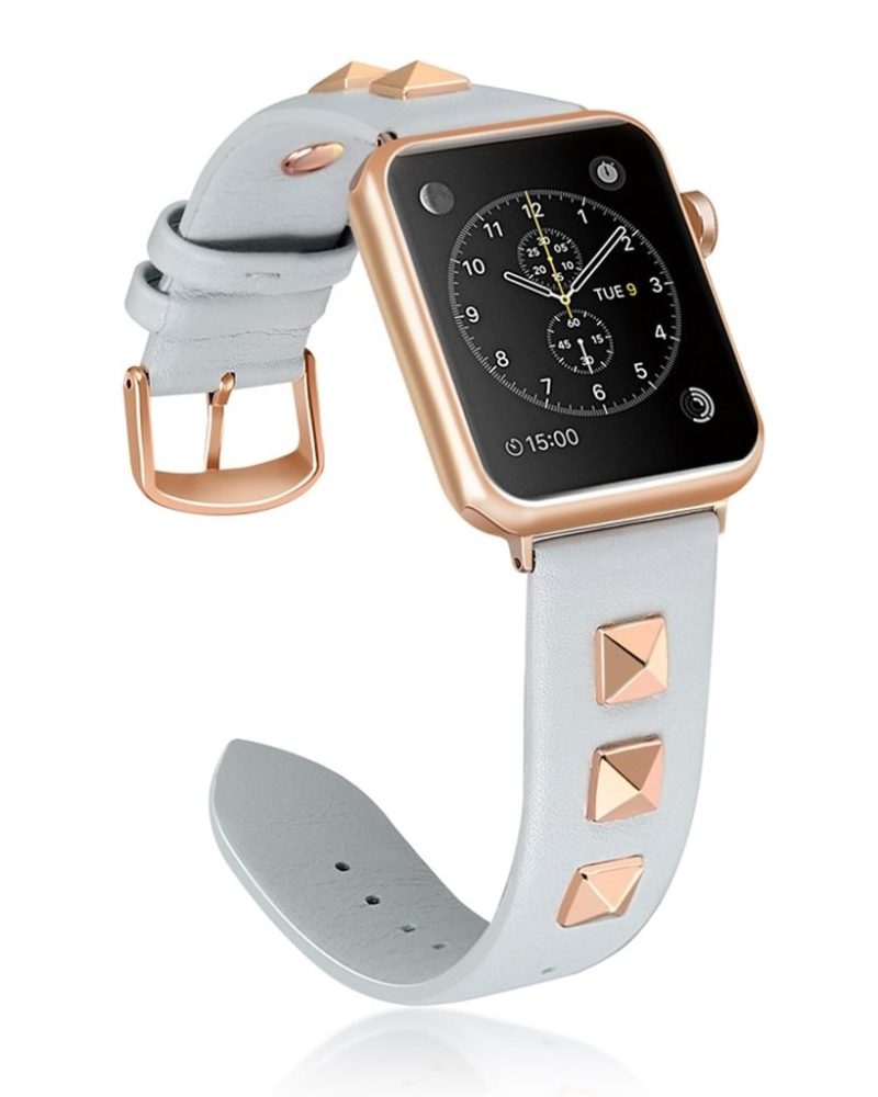 Rockstar Leather Band with Rose Gold Studs for Apple Watch in Light Blue