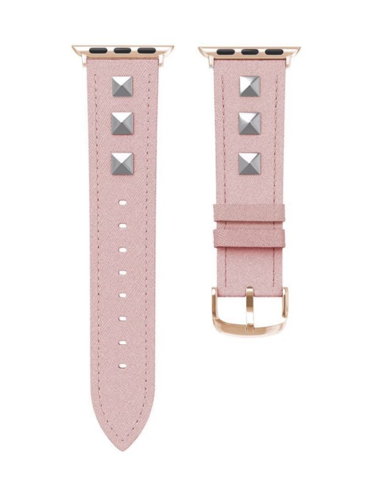 Rockstar Leather Band with Silver Gold Studs for Apple Watch in Pink