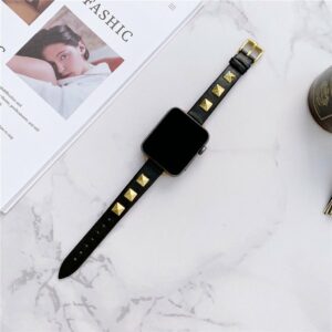 Rockstar Slim Leather Band with Gold Studs for Apple Watch in Black