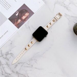 Rockstar Slim Leather Band with Rose Gold Studs for Apple Watch in Cream