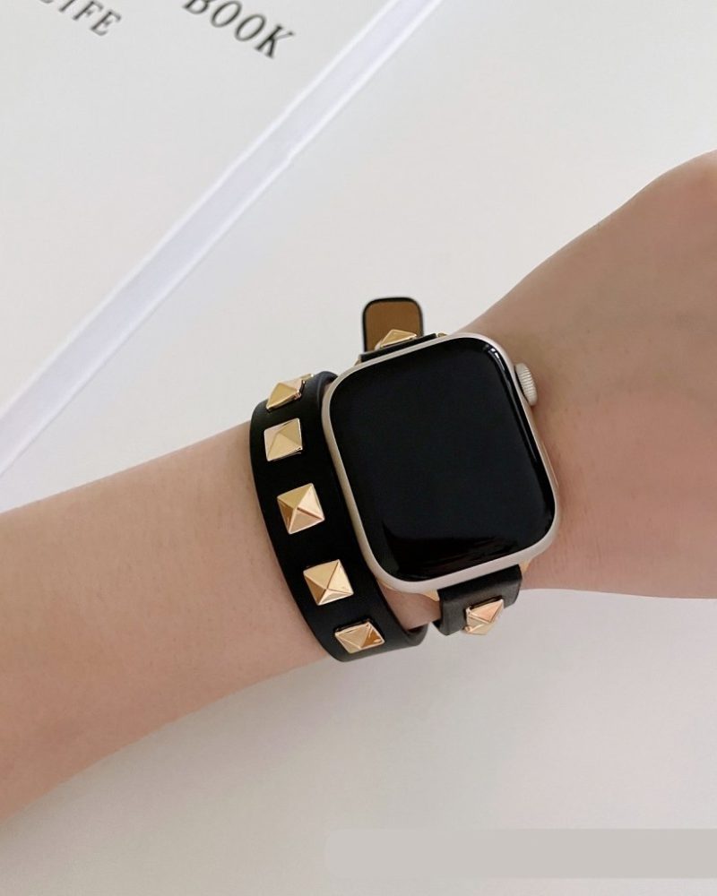 Rockstar Wrap Double Tour Leather Band for Apple Watch in Black
