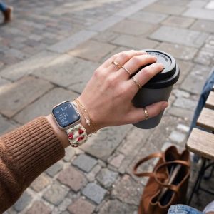 Model wearing Rose Floral Scrunchie Loop Band for Apple Watch Apple Watch band