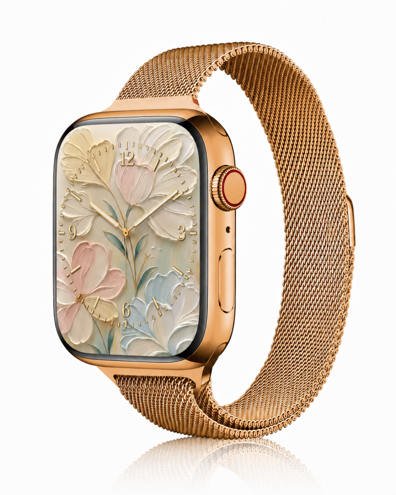 Model wearing Rose Gold Aurora Slim Milanese Band for Apple Watch Apple Watch band