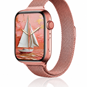 Model wearing Rose Pink Aurora Slim Milanese Band for Apple Watch Apple Watch band