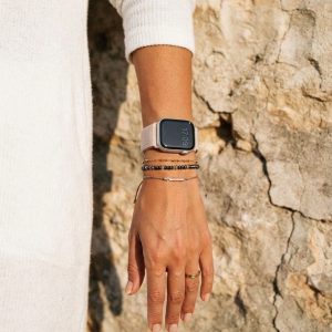 Model wearing Rose Pink Sport Loop For Apple Watch Apple Watch band
