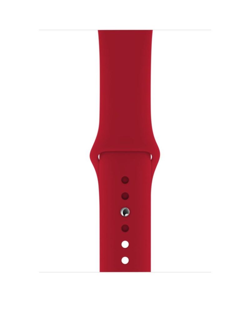 Rose Red silicone Apple Watch sport band with adjustment holes and pin buckle