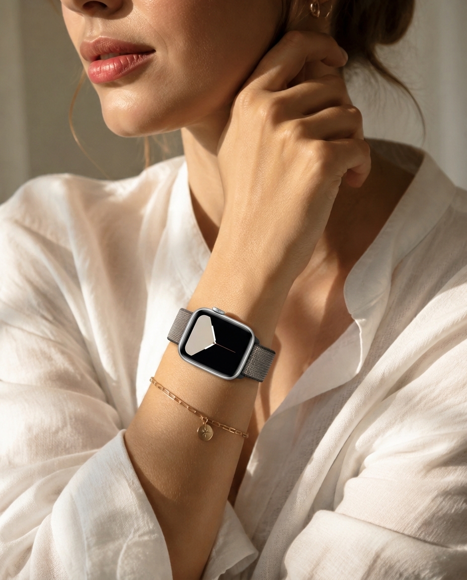 Model wearing Royal Pulse Sport Loop For Apple Watch Apple Watch band