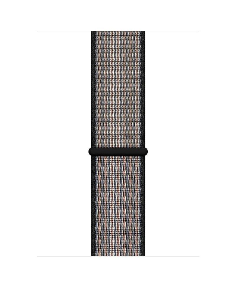 Multicoloured woven nylon Apple Watch sport loop band in black, grey and orange