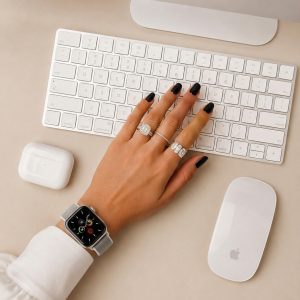 Model wearing Seashell Sport Loop For Apple Watch Apple Watch band