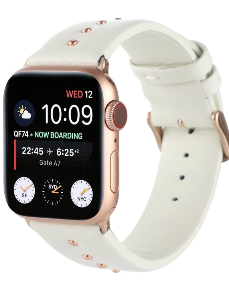 Shakira Leather Band with Gold Studs for Apple Watch in Beige