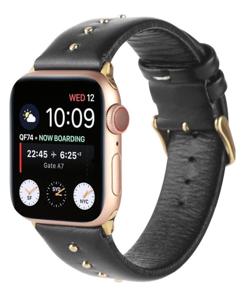 Shakira Leather Band with Gold Studs for Apple Watch in Black