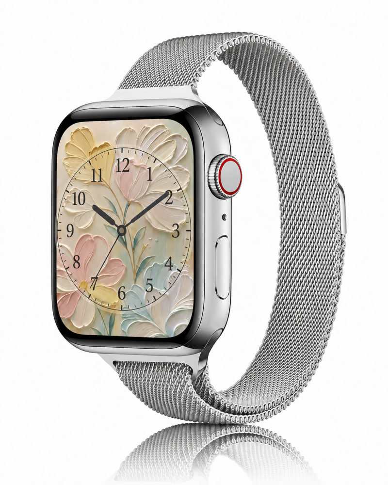 Model wearing Silver Aurora Slim Milanese Band for Apple Watch Apple Watch band
