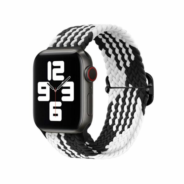Silver Fern Black White Braided Loop Band for Apple Watch