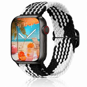 Model wearing Silver Fern Black White Braided Loop Band for Apple Watch Apple Watch band