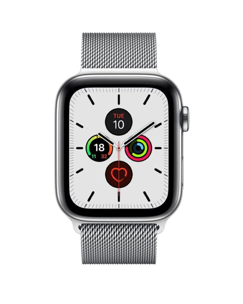 Silver stainless steel Milanese Loop Apple Watch band with mesh weave