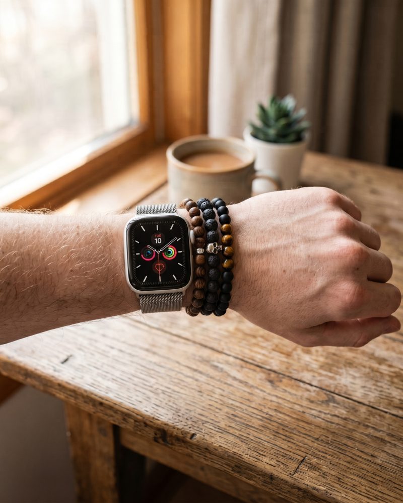 Model wearing Silver Milanese Loop for Apple Watch Apple Watch band