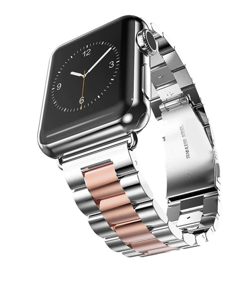 Silver and rose gold stainless steel link band for Apple Watch