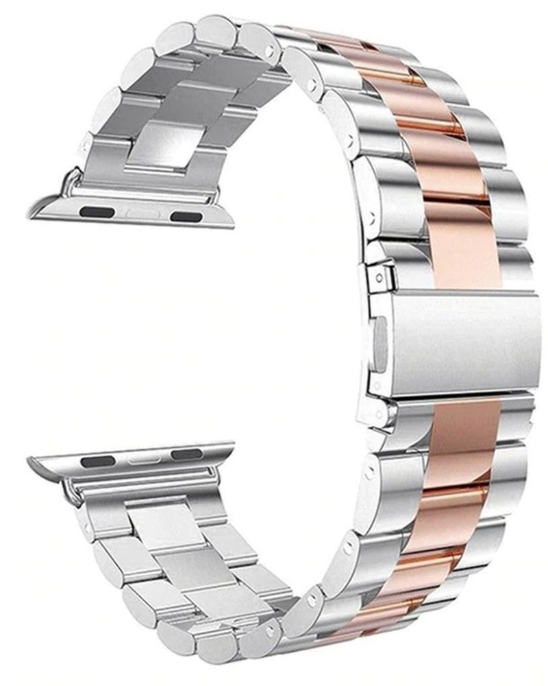 Silver and rose gold stainless steel link band for Apple Watch