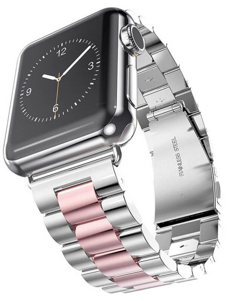Silver and rose pink stainless steel link band for Apple Watch