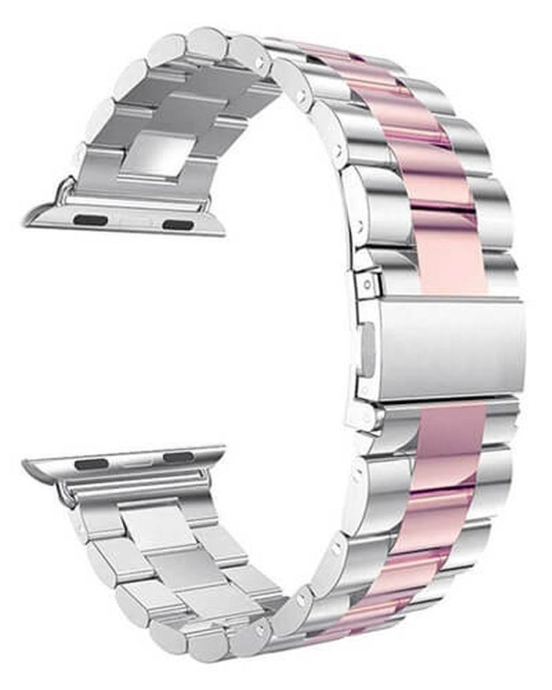 Silver and rose pink stainless steel link band for Apple Watch