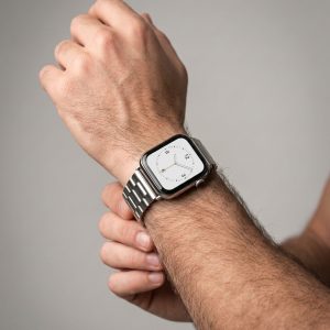Model wearing Silver Stainless Steel Band for Apple Watch Apple Watch band