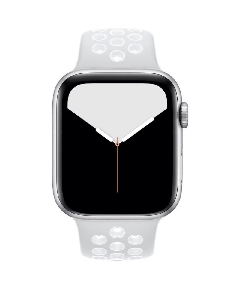 Silver and white perforated silicone sport band for Apple Watch with aluminum case