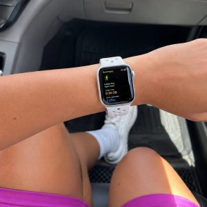 Model wearing Silver/White Sport Band Active for Apple Watch Apple Watch band