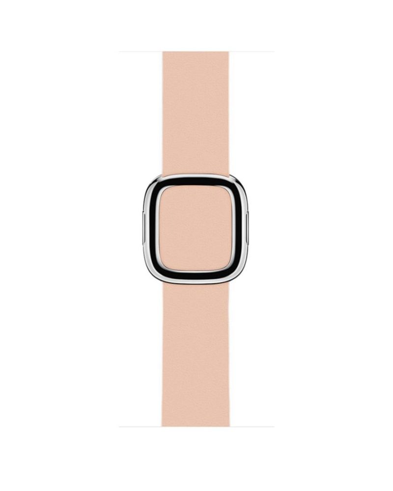 Soft pink leather Apple Watch band with polished silver modern buckle