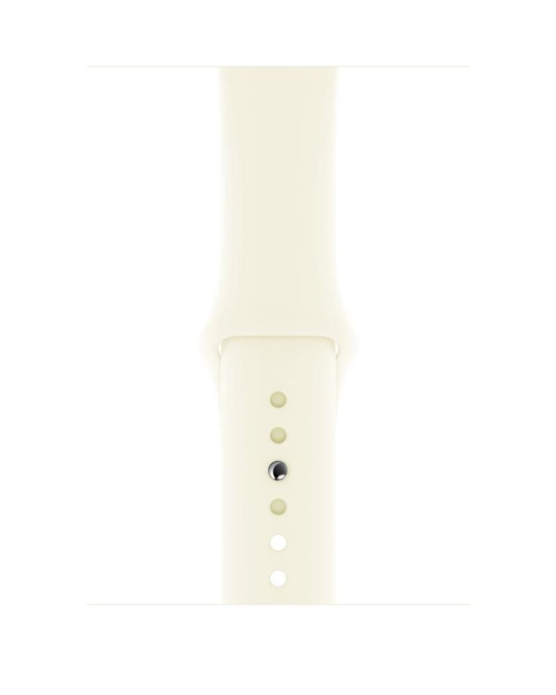 Soft white silicone Apple Watch sport band with pin buckle closure