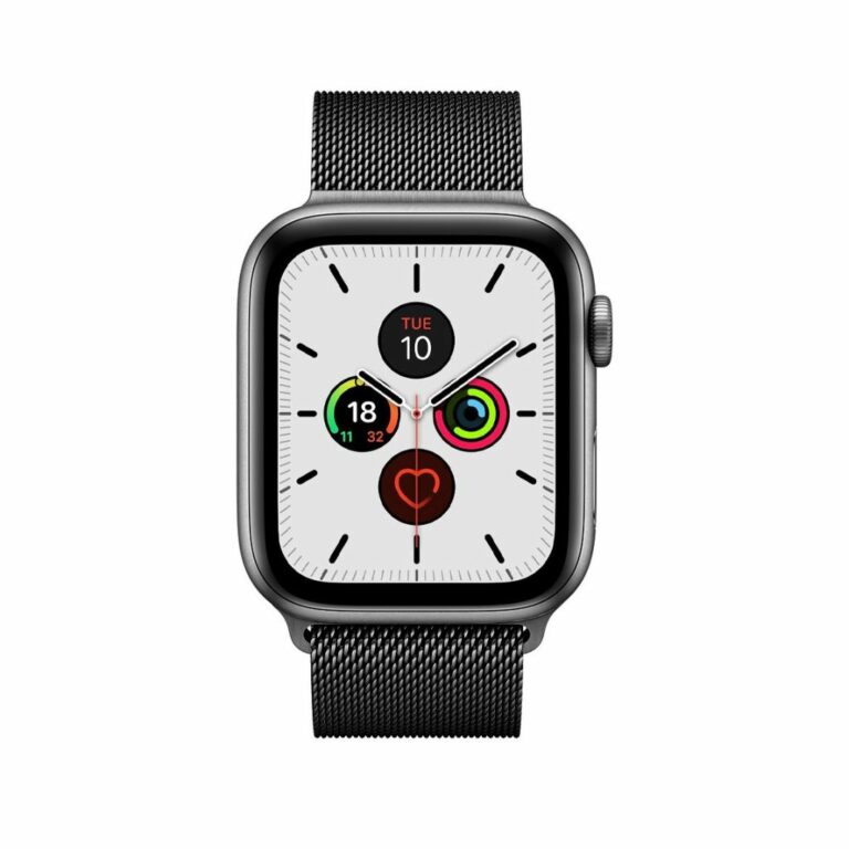 space grey apple watch with silver milanese loop