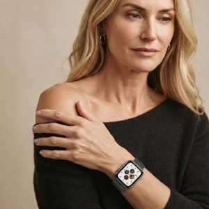 Model wearing Space Grey Milanese Loop for Apple Watch Apple Watch band