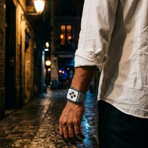Model wearing Space Grey Milanese Loop for Apple Watch Apple Watch band