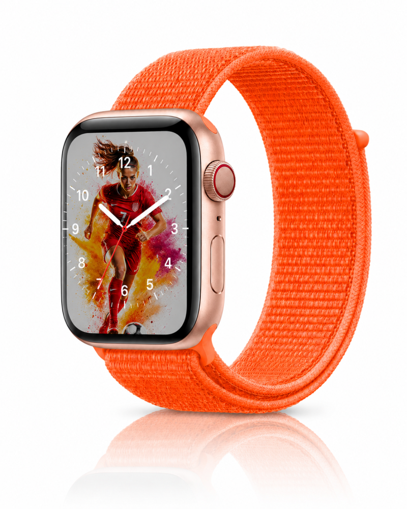 Model wearing Spicy Orange Sport Loop For Apple Watch Apple Watch band