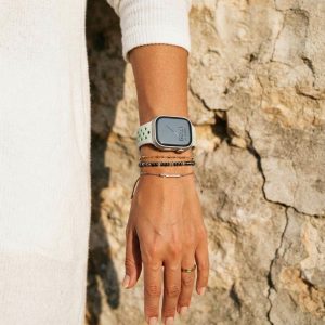 Model wearing Spruce Aura/Vapour Green Sport Band Active for Apple Watch Apple Watch band