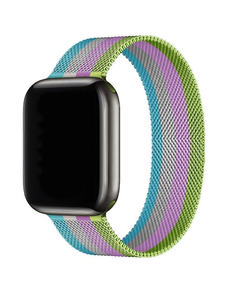 Stripe Bright Green With Purple And White Lake Blue Milanese Loop For Apple Watch