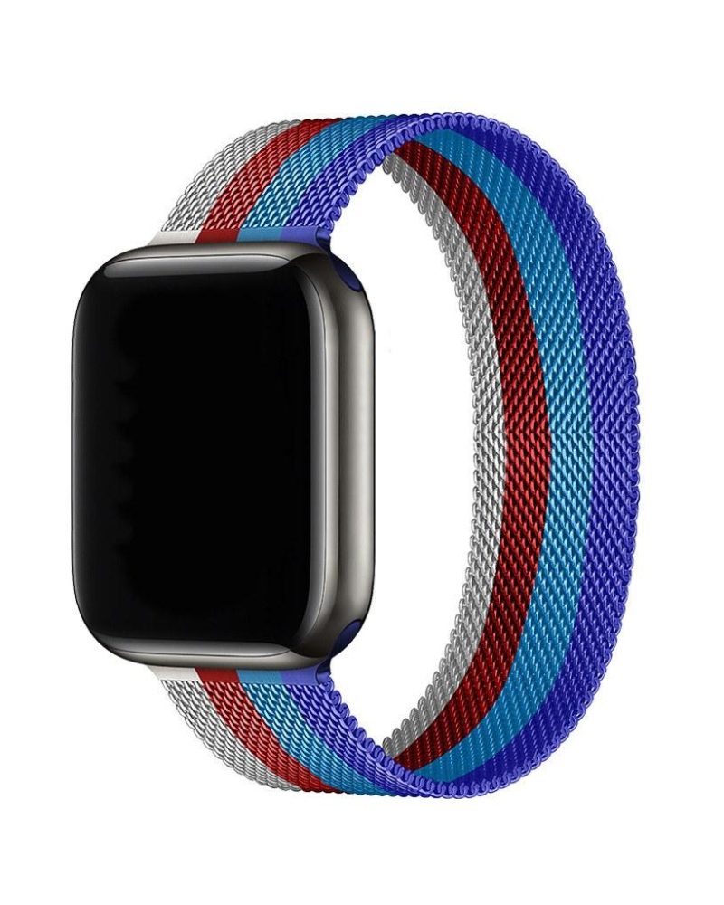 Stripe Dark Blue With Sapphire Blue Red And White Milanese Loop For Apple Watch