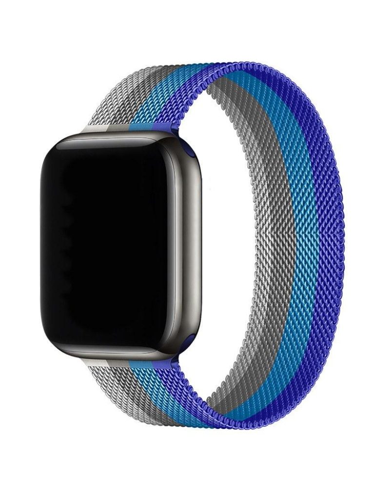 Stripe Dark Blue With Sappire Blue Off White Milanese Loop For Apple Watch