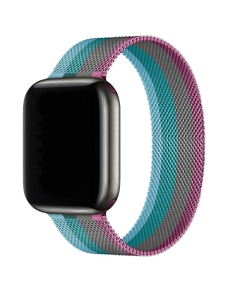 Stripe Light Red With Gray Lake Green Lake Blue Milanese Loop For Apple Watch