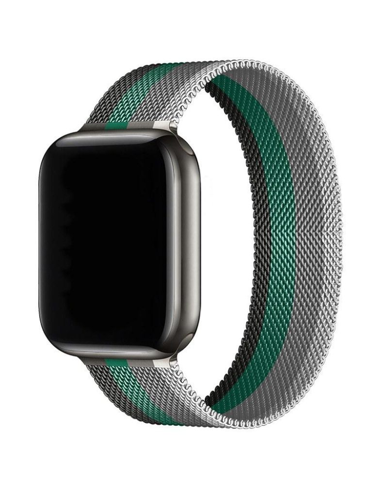 Stripe White With Grey Green Black Milanese Loop For Apple Watch